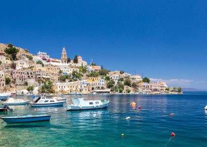 View of the bay at Symi island, Greece